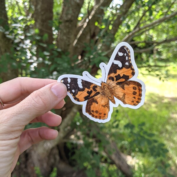 Painted Lady Butterfly Sticker ~ Waterproof and Weatherproof Small Gifts for Water Bottle, Laptop, Tablet, Car or Canoe