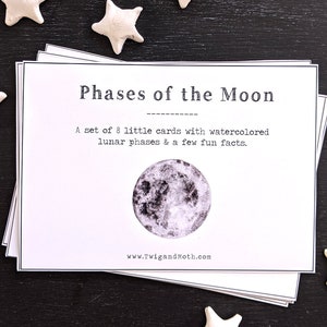 Kaarten met fasen van de maan: sets noordelijk en zuidelijk halfrond, thuisschool afdrukbaar, Montessori, volle maan, astronomie, heelal