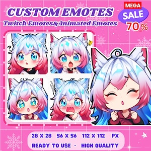 Custom Twitch Emotes, kick emotes, Anime Emotes, Vtuber Emotes, Cute Chibi, Anime Style, pet animal emotes for Twitch, YouTube, Discord