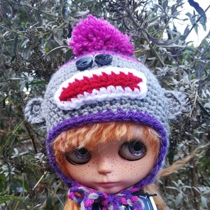 Ayalaythe Sock monkey crochet helmet for Blythe doll image 2