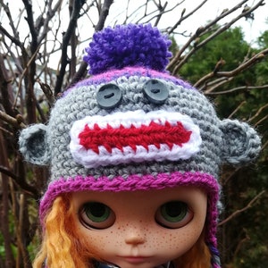 Ayalaythe Sock monkey crochet helmet for Blythe doll image 2