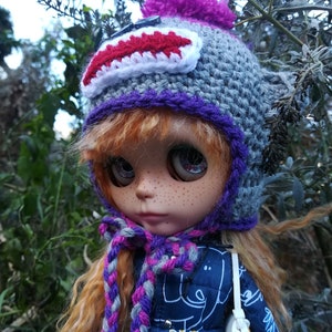 Ayalaythe Sock monkey crochet helmet for Blythe doll image 3