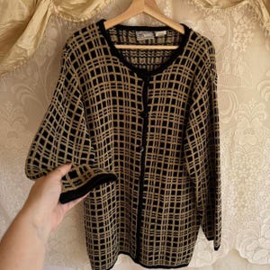 Vintage Black and Gold Checkered Cardigan Sweater Made in Italy