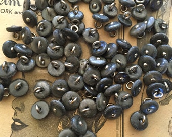 Buttons Mother of pearl MOP vintage BOOT buttons-Black 60 metal loop shank 5/16-13/16"