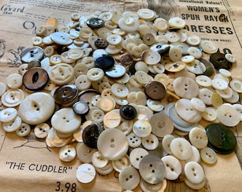 Vintage Buttons Mother of Pearl 1.5 LBs. mixed sizes/colors  2/4 holes USA