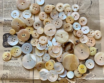 VINTAGE mother of pearl buttons mixed lot golden 75 round NOS USA