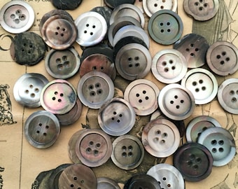 Buttons Vintage mother of pearl HALF POUND  7/8" black 4 holes USA