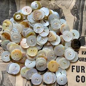 BUTTONS vintage Mother of Pearl 1/2 pound 2 holes USA 7/8&quot;