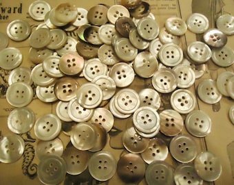 Antique Mother of Pearl Buttons, 11/16" (18mm) Four Hole, Pearly Iridescent Shades