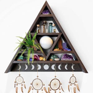 MAKE OFFER! Triangle Shelf w/ hooks/Crystal Display Shelf/Essential Oil Shelf/Knick Knack Shelf/Entryway Shelf