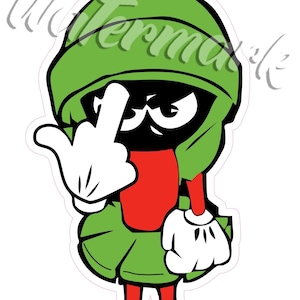 Marvin The Martian Middle Finger Logo Sticker / Vinyl Decal | 10 Sizes FREE Shipping