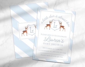 Deer Baby Shower Invitation | A Little Deer is Almost Here Shower Invitation | Winter Baby Shower Invite | Editable Baby Shower Invitation