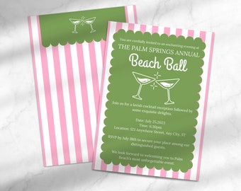 Palm Royale Birthday Invitation | Beach Ball Party Invitation | Editable Birthday Invitation | Template for Canva