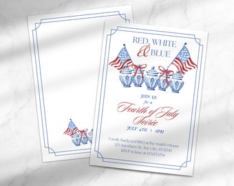 Grandmillennial Fourth of July Party Invitation | Digital Independence Day Card | Editable 4th of July Invitation | Template for Canva
