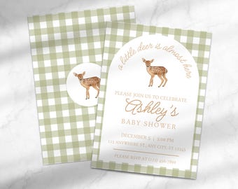 Gender Neutral Baby Shower Invite | A Little Deer is Almost Here | Winter Baby Shower Invitation | Editable Canva Baby Shower Invitation