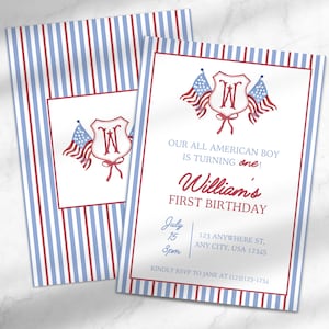 All American Boy Birthday Party Invitation | One All American Boy Birthday Invite | Boys First Birthday Canva Template Instant Download