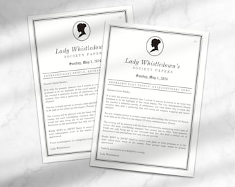 Invitación a la fiesta de Bridgerton / Papeles de Lady Whistledown Society / Tarjeta de cumpleaños digital / Plantilla para Canva / Invitación de cumpleaños editable