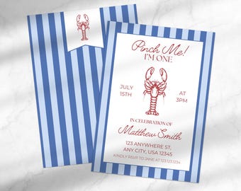 Pinch Me I'm One Birthday Invitation | Crawfish Boil 1st Birthday Template | Editable Bayou Bash Birthday Invite Template Instant Download