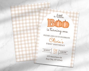 A Little Boo Birthday Invitation | Halloween First Birthday | Pumpkin Birthday Invite | Canva Template Instant Download