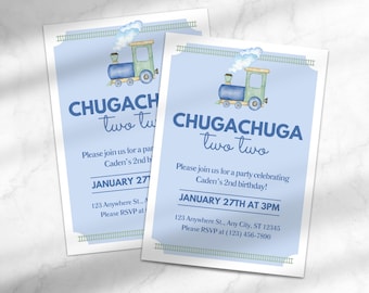 Train Themed-Second Birthday Party Invitation | Chugachuga two two Birthday Invite | Birthday Canva Template Instant Download