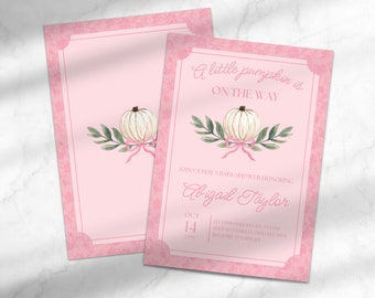Pumpkin Baby Girl Shower Invitation | Fall Shower Invitation | Digital Shower Card | Editable Baby Shower Invitation | Template for Canva