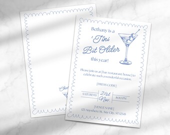 A 'Tini Bit Older Martini Birthday Party Invitation | Digital Birthday Card | Editable First Birthday Invitation | Template for Canva
