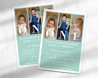 Baby Boy 1st Birthday Party Invitation | Digital Birthday Card | Editable First Birthday Invitation | Template for Canva