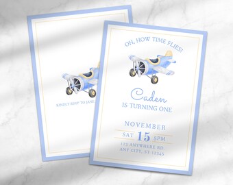 How Time Flies First Birthday Invitation | Airplane First Birthday | Flight Themed First Birthday Invite | Canva Template Instant Download