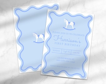 Boy Horse Birthday Invitation | Boys Horse First Birthday | Classic Birthday Invite | Boy's First Birthday | Canva Template Instant Download