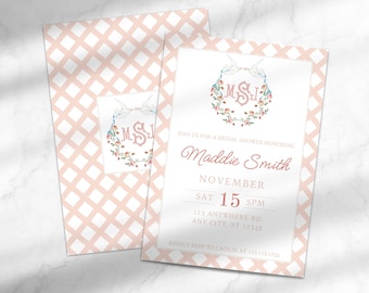 Grandmillennial Bridal Shower Invitation | Traditional Bridal Shower Invitation | Editable Classic Bridal Shower Invite | Template for Canva