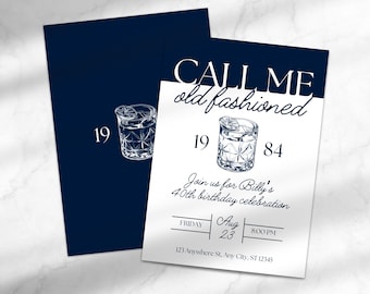 Zaproszenie na przyjęcie urodzinowe w stylu „Call Me Old Fashioned Bourbon” | Cyfrowe zaproszenie na eleganckie przyjęcie dla mężczyzn