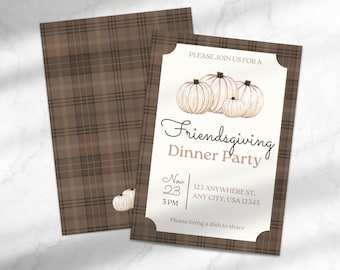 Friendsgiving Digital Invitation | Preppy Friendsgiving Dinner Invite | Editable Invitation | Template for Canva