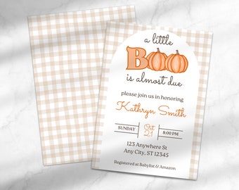 A Little Boo is Almost Due Shower Invitation | Fall Baby Shower Invitation | Editable Baby Shower Invitation | Template for Canva
