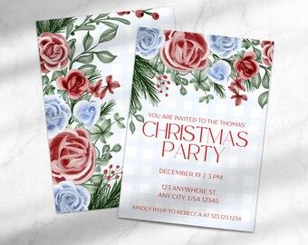 Floral Christmas Party Invitation | Grandmillennial Christmas Party Invite | Editable Christmas Invitation | Template for Canva