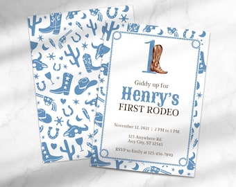 First Rodeo Birthday Invitation | Cowboy First Birthday | Rodeo-Themed First Birthday Invite | Canva Template Instant Download
