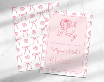 Baby Girl Pumpkin Shower Invitation | Oh Baby Fall Shower Invitation | Editable Baby Shower Invitation | Template for Canva