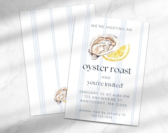 Classic East Coast Oyster Roast Invitation | Nautical Themed Oyster Roast Invite | Digital Card | Editable Invitation | Template for Canva