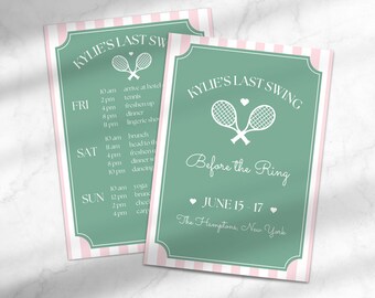 Last Swing Tennis Bachelorette Invitation | Last Swing Before the Ring Bach Invitation | Tennis Themed Itinerary | Template for Canva