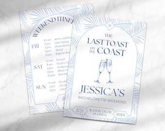 Last Toast on the Coast Bachelorette Invitation | Last Toast Bach Invitation | Editable Bachelorette Itinerary | Template for Canva