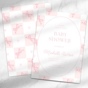 Pink Bow Baby Girl Shower Invitation | Coquette Shower Invitation | Grandmillennial Editable Canva Baby Shower Invitation