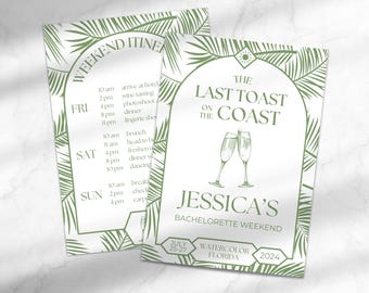 Green Last Toast on the Coast Bachelorette Invitation | Last Toast Bach Itinerary | Editable Bachelorette Itinerary | Template for Canva