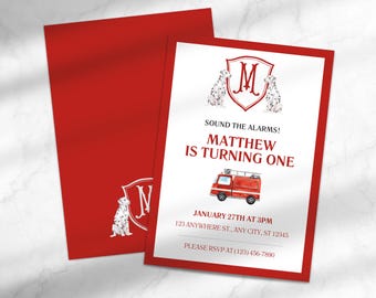 Firefighter Themed Birthday Party Invitation | Firetruck Birthday Invite | Fireman Birthday Canva Template Instant Download