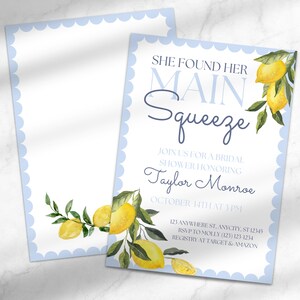 Main Squeeze Bridal Shower Invitation | Lemon-Themed Bridal Shower Invitation | Editable Bridal Shower Invitation | Template for Canva