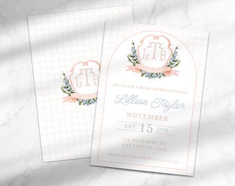 Traditional Bridal Shower Invitation | Grandmillennial Floral Bridal Shower Invitation | Peach Editable Bridal Shower Invitation