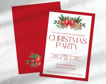Classic Christmas Party Invitation | Traditional Christmas Party Invitation | Editable Christmas Invitation | Template for Canva