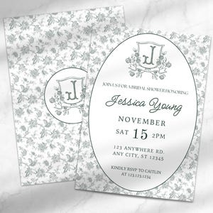 Grandmillennial Bridal Shower Invitation | Green Floral Bridal Shower Invitation | Editable Bridal Shower Invitation | Template for Canva