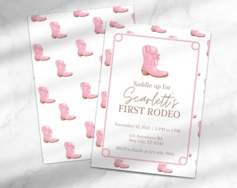 First Rodeo Birthday Invitation | Boots and Bows First Birthday | Rodeo-Themed First Birthday Invite | Canva Template Instant Download