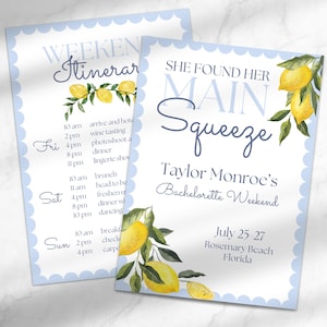 Found Her Main Squeeze Bachelorette Invitation | Lemon Themed Bachelorette Party Invitation | Editable Bachelorette Itinerary Template