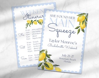 Found Her Main Squeeze Bachelorette Invitation | Lemon Themed Bachelorette Party Invitation | Editable Bachelorette Itinerary Template