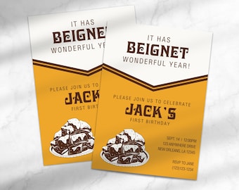 Beignet Wonderful Year Birthday Invitation | Beignet Themed First Birthday | New Orleans Birthday Invite | Canva Template Instant Download